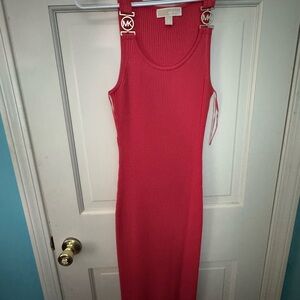 Michael Kors Coral Ribbed Midi Dress